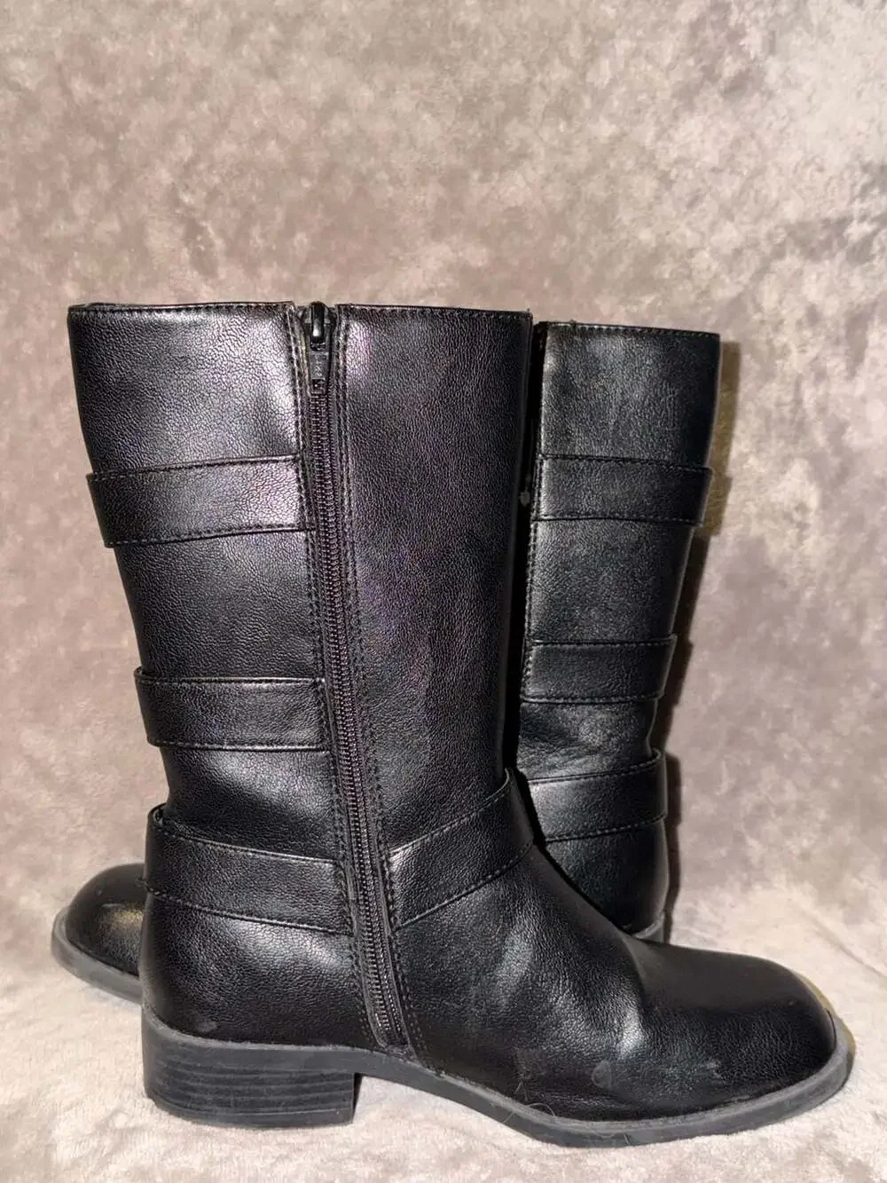 Art Class Black Mid-Calf Boots With Triple Buckle Details Side Zipper Girls